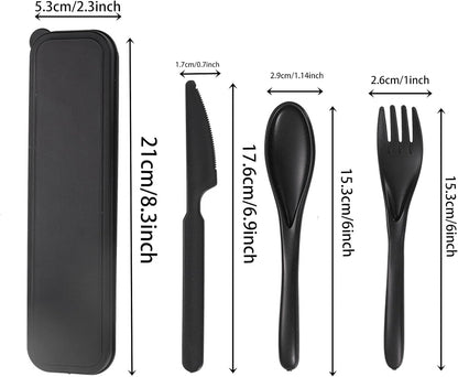 Wheat Straw Travel Cutlery Set with Case, Portable Reusable Flatware | BPA-free eco reusable tableware, dishwasher safe portable flatware for camping hiking picnic daily travel use
