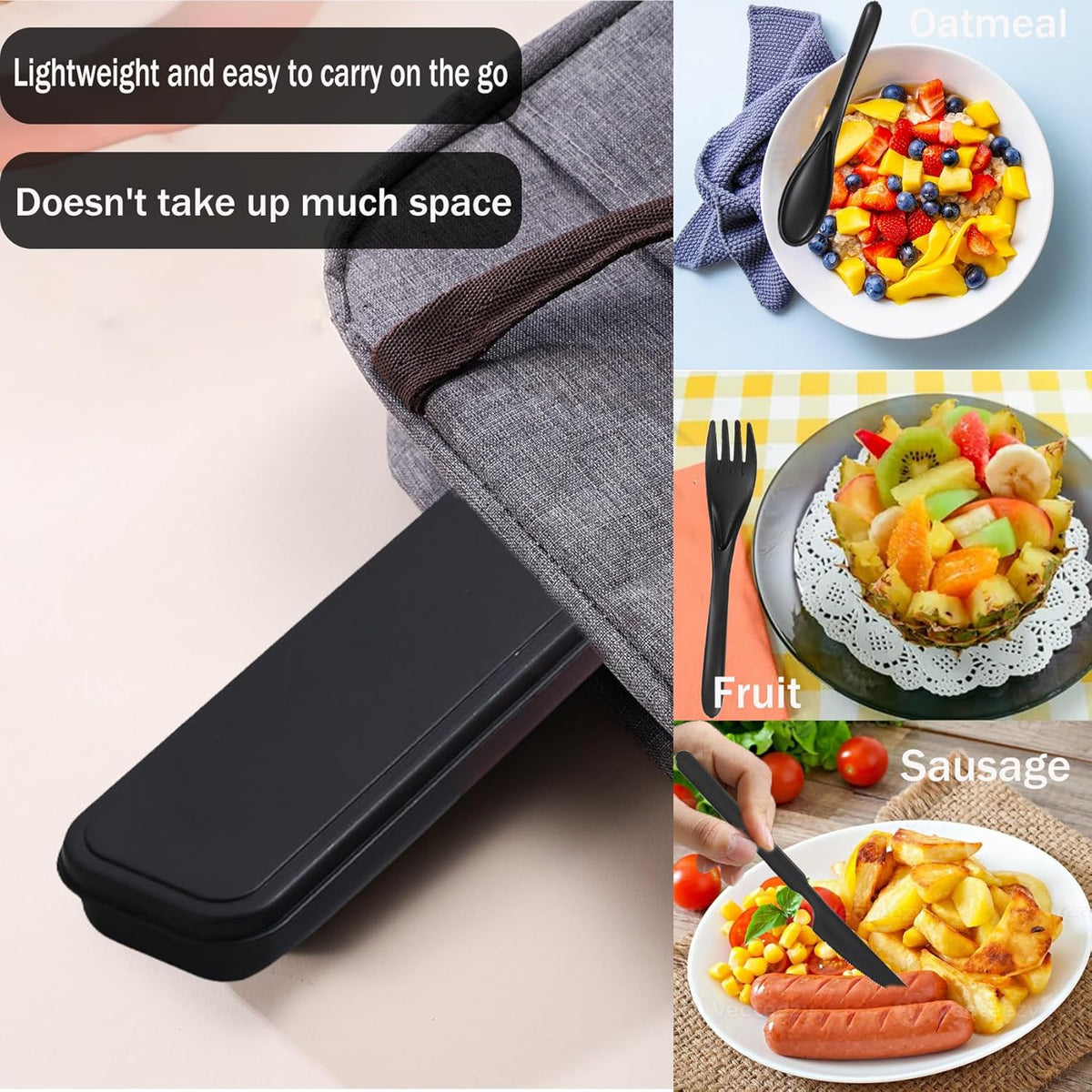 Wheat Straw Travel Cutlery Set with Case, Portable Reusable Flatware | BPA-free eco reusable tableware, dishwasher safe portable flatware for camping hiking picnic daily travel use