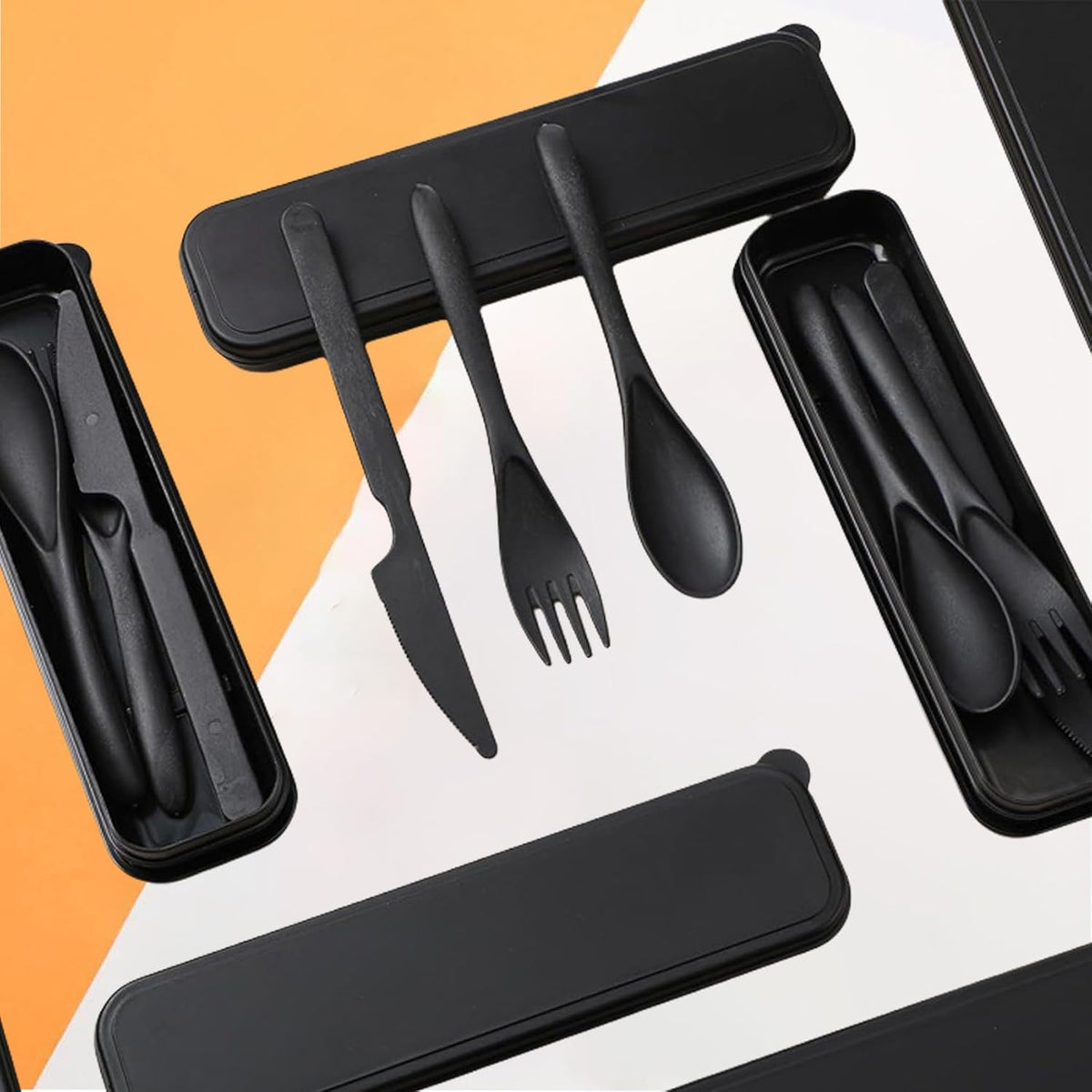 Wheat Straw Travel Cutlery Set with Case, Portable Reusable Flatware | BPA-free eco reusable tableware, dishwasher safe portable flatware for camping hiking picnic daily travel use