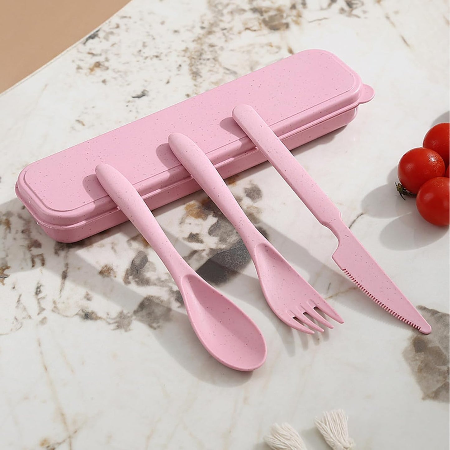 Wheat Straw Travel Cutlery Set with Case, Portable Reusable Flatware | BPA-free eco reusable tableware, dishwasher safe portable flatware for camping hiking picnic daily travel use