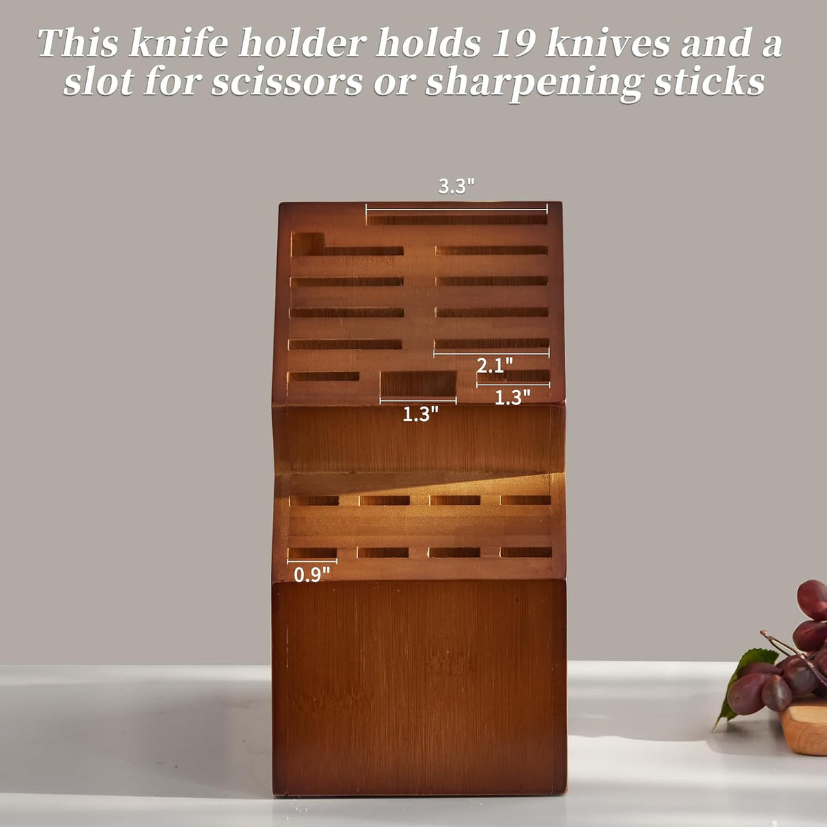 Knife Block Countertop Butcher's Knife Rack and Organizer 20 Slot Knife Holder Large Bamboo Knives Rack (Knife Not Included), Universal Knife Rack Strap