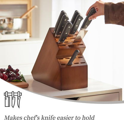 Knife Block Countertop Butcher's Knife Rack and Organizer 20 Slot Knife Holder Large Bamboo Knives Rack (Knife Not Included), Universal Knife Rack Strap
