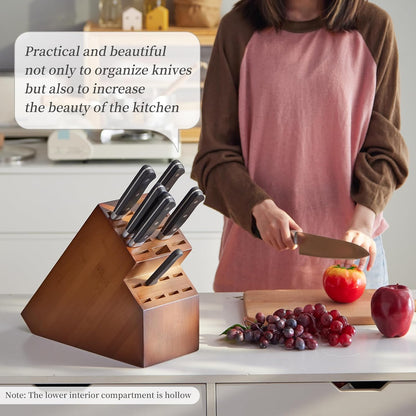 Knife Block Countertop Butcher's Knife Rack and Organizer 20 Slot Knife Holder Large Bamboo Knives Rack (Knife Not Included), Universal Knife Rack Strap