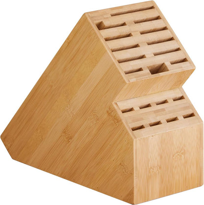 Knife Block Countertop Butcher's Knife Rack and Organizer 20 Slot Knife Holder Large Bamboo Knives Rack (Knife Not Included), Universal Knife Rack Strap