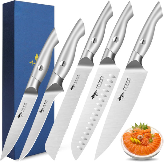 Kitchen Knife Set, 5PCS Sharp Ultra Chef Knife Set, High Carbon Stainless Steel Knives Set with Ergonomic Handle, Professional Kitchen Knives Sets, Gift Box Packaging