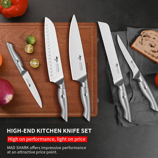 Kitchen Knife Set, 5PCS Sharp Ultra Chef Knife Set, High Carbon Stainless Steel Knives Set with Ergonomic Handle, Professional Kitchen Knives Sets, Gift Box Packaging