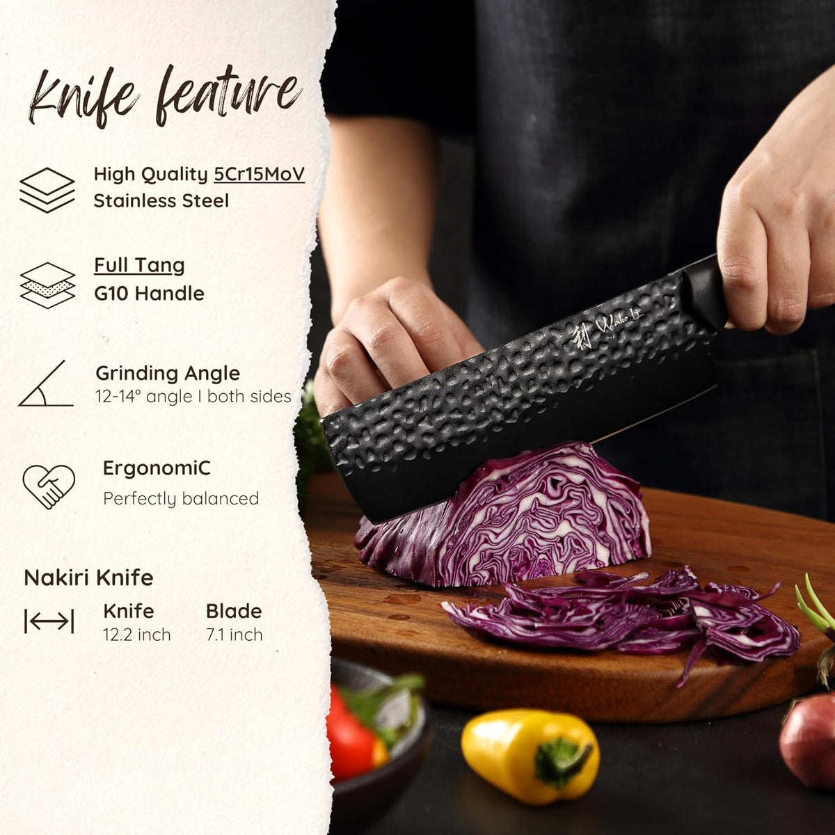 Yugen Nakiri Knife – 7.1-Inch Professional Japanese Vegetable Knife | 5Cr15MoV Stainless Steel Blade with Black Titanium Coating | Ergonomic G10 Handle | Premium Kitchen Knife in Gift Box