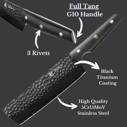 Yugen Nakiri Knife – 7.1-Inch Professional Japanese Vegetable Knife | 5Cr15MoV Stainless Steel Blade with Black Titanium Coating | Ergonomic G10 Handle | Premium Kitchen Knife in Gift Box