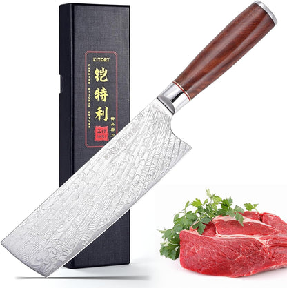 Nakiri Knife 7", Japanese Usuba, 73-Layer 10Cr15CoMoV Core, Acid-Washed Finish, Burmese Rosewood Handle, Professional Kitchen Knife for Home & Restaurant, Gift Package