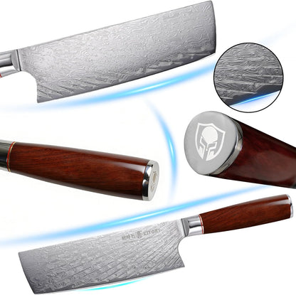 Nakiri Knife 7", Japanese Usuba, 73-Layer 10Cr15CoMoV Core, Acid-Washed Finish, Burmese Rosewood Handle, Professional Kitchen Knife for Home & Restaurant, Gift Package