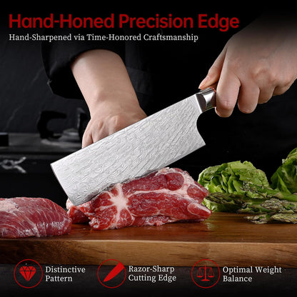 Nakiri Knife 7", Japanese Usuba, 73-Layer 10Cr15CoMoV Core, Acid-Washed Finish, Burmese Rosewood Handle, Professional Kitchen Knife for Home & Restaurant, Gift Package