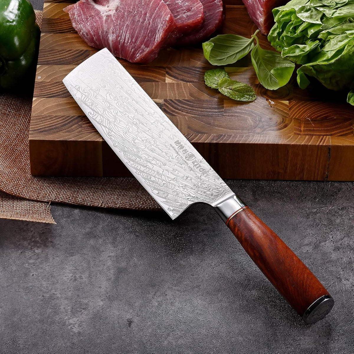 Nakiri Knife 7", Japanese Usuba, 73-Layer 10Cr15CoMoV Core, Acid-Washed Finish, Burmese Rosewood Handle, Professional Kitchen Knife for Home & Restaurant, Gift Package