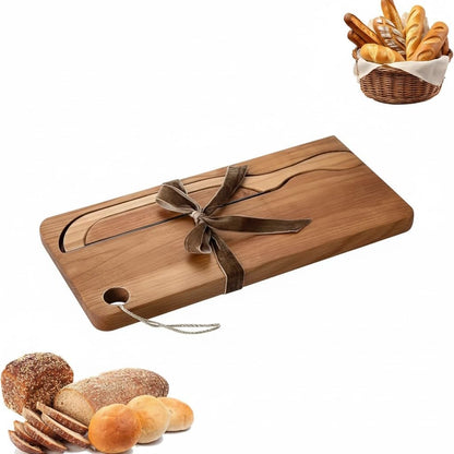 Manual Bread Slicer Set with Bow Knife & Crumb Tray Board - Universal Sourdough Cutter for Homemade Bread, Baguettes, Bagels