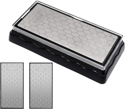 Double-sided Diamond Sharpening Stone, Knife Sharpener Stone diamond sharpener Honeycomb Surface Plate with Non-slip Base for Scissors Knives Outdoor Kitchen Sharpen Tools (600/1200 Grit)