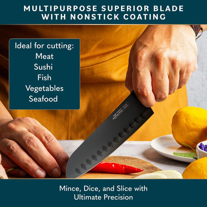 2 Pcs Santoku Knife with Sheath - High Carbon Stainless Steel Chopping Knife with Ergonomic Handle - Razor-Sharp Multi-Purpose Kitchen Knife for Chopping Vegetable and Cooking (Black)