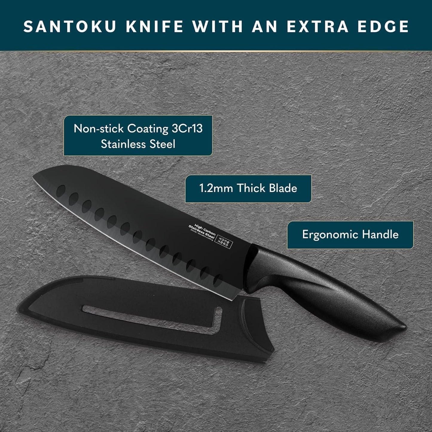 2 Pcs Santoku Knife with Sheath - High Carbon Stainless Steel Chopping Knife with Ergonomic Handle - Razor-Sharp Multi-Purpose Kitchen Knife for Chopping Vegetable and Cooking (Black)
