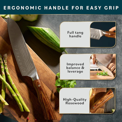2 Pcs Santoku Knife with Sheath - High Carbon Stainless Steel Chopping Knife with Ergonomic Handle - Razor-Sharp Multi-Purpose Kitchen Knife for Chopping Vegetable and Cooking (Black)