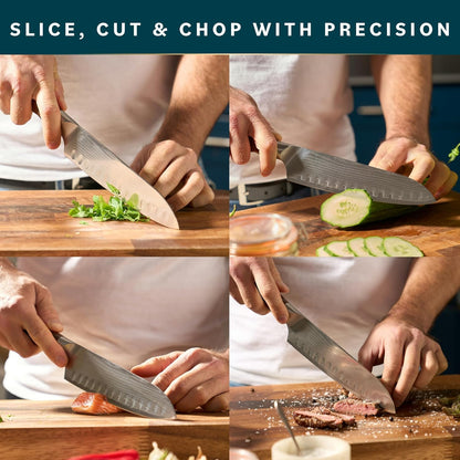 2 Pcs Santoku Knife with Sheath - High Carbon Stainless Steel Chopping Knife with Ergonomic Handle - Razor-Sharp Multi-Purpose Kitchen Knife for Chopping Vegetable and Cooking (Black)