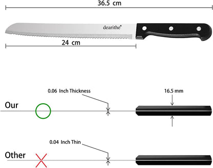 Serrated-Bread Knife 10 Inch, Black | Full-Tang and Triple Rivet, Stainless Sharp Wavy Edge, Wide Bread Cutter