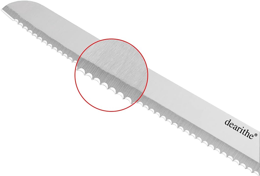 Serrated-Bread Knife 10 Inch, Black | Full-Tang and Triple Rivet, Stainless Sharp Wavy Edge, Wide Bread Cutter