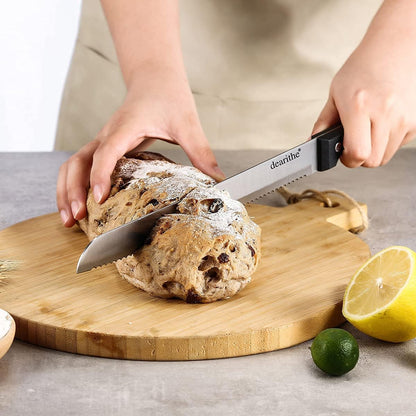 Serrated-Bread Knife 10 Inch, Black | Full-Tang and Triple Rivet, Stainless Sharp Wavy Edge, Wide Bread Cutter