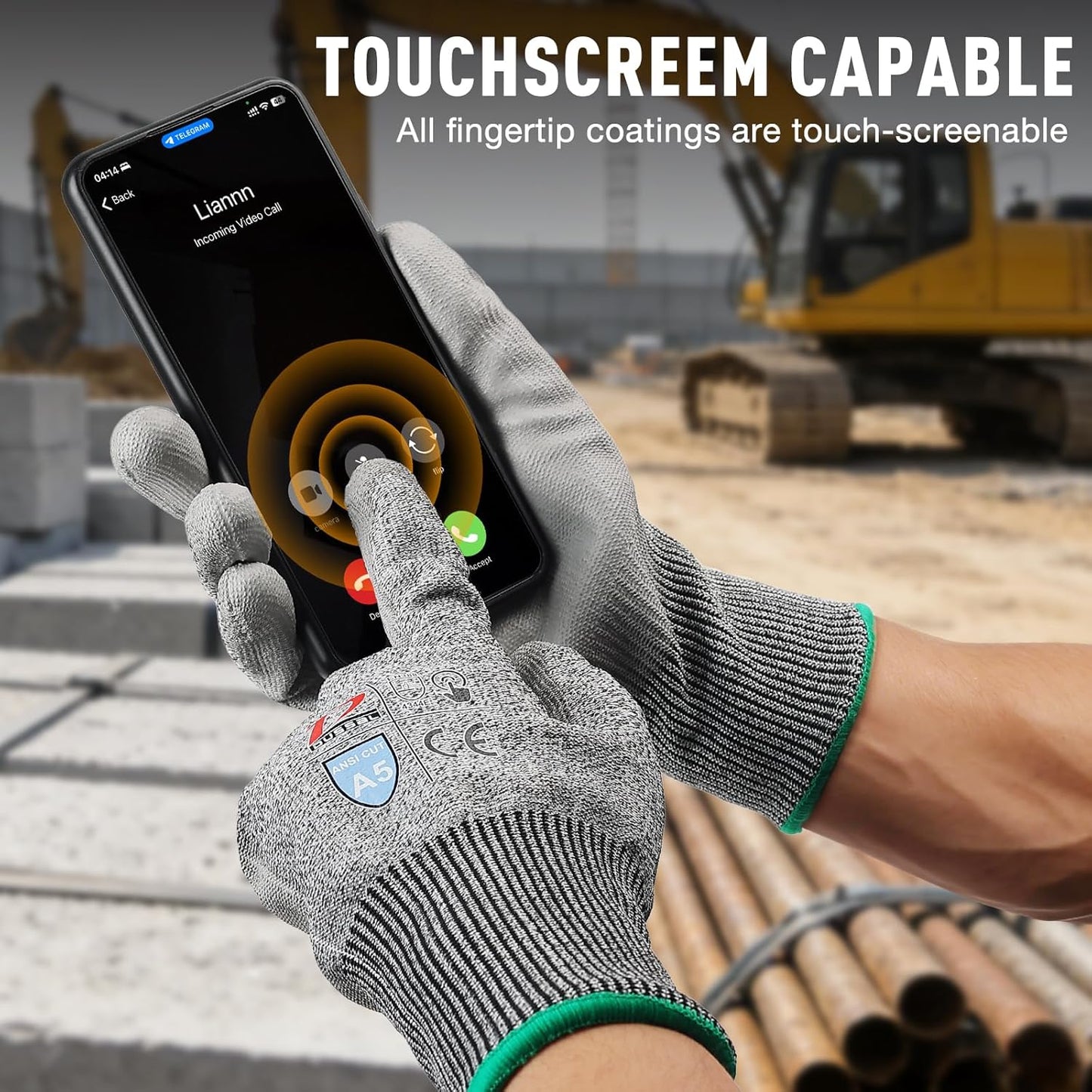 ANSI A5 Cut Resistant Glove, 12 pairs, Cut Proof Gloves with PU Coating and steel reinforcement, Touch-Screen Compatible, Used for Metal Fabrication, Mechanic, Gardening, Thin & Lightweight, XX-Large