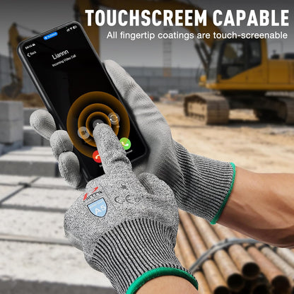 ANSI A5 Cut Resistant Glove, 12 pairs, Cut Proof Gloves with PU Coating and steel reinforcement, Touch-Screen Compatible, Used for Metal Fabrication, Mechanic, Gardening, Thin & Lightweight, XX-Large