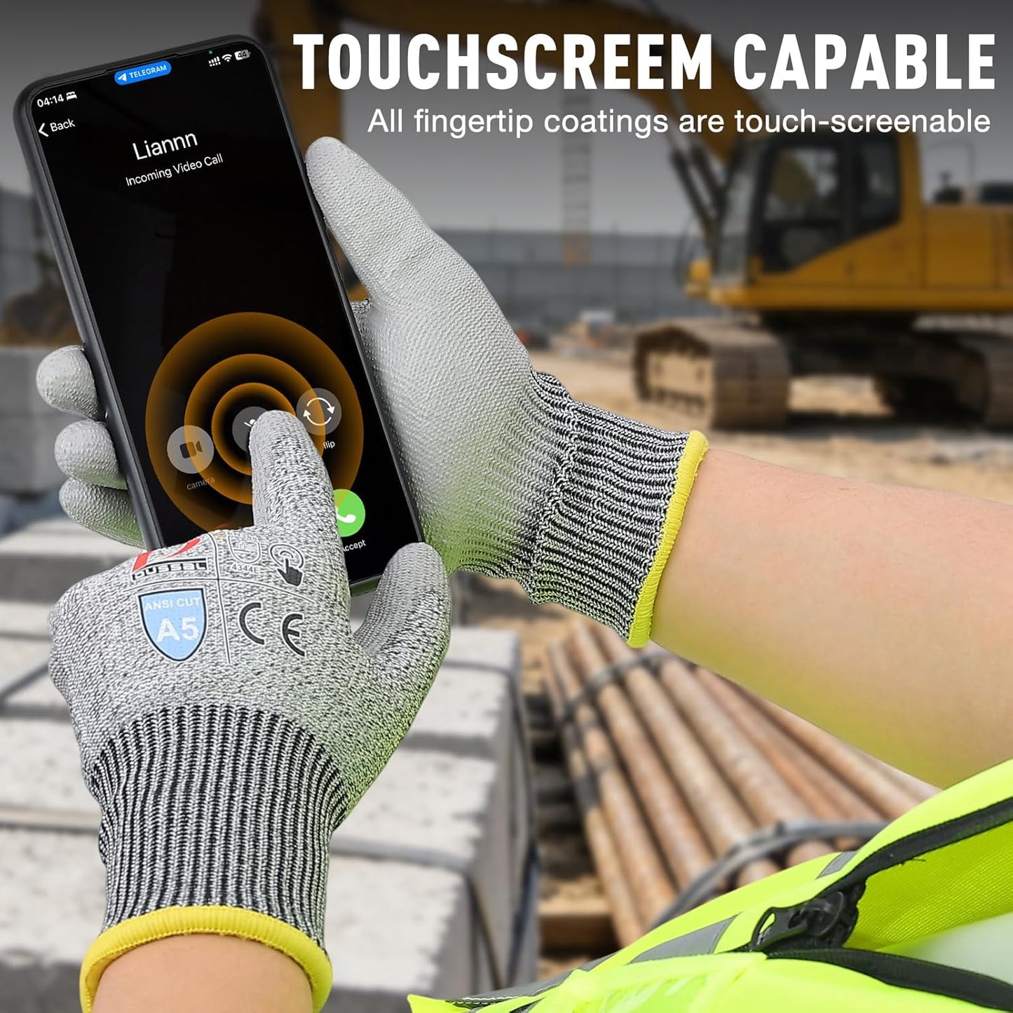 ANSI A5 Cut Resistant Glove, 12 pairs, Cut Proof Gloves with PU Coating and steel reinforcement, Touch-Screen Compatible, Used for Metal Fabrication, Mechanic, Gardening, Thin & Lightweight, XX-Large