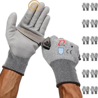 ANSI A5 Cut Resistant Glove, 12 pairs, Cut Proof Gloves with PU Coating and steel reinforcement, Touch-Screen Compatible, Used for Metal Fabrication, Mechanic, Gardening, Thin & Lightweight, XX-Large
