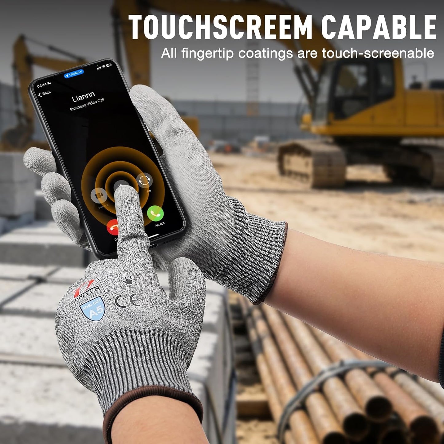 ANSI A5 Cut Resistant Glove, 12 pairs, Cut Proof Gloves with PU Coating and steel reinforcement, Touch-Screen Compatible, Used for Metal Fabrication, Mechanic, Gardening, Thin & Lightweight, XX-Large