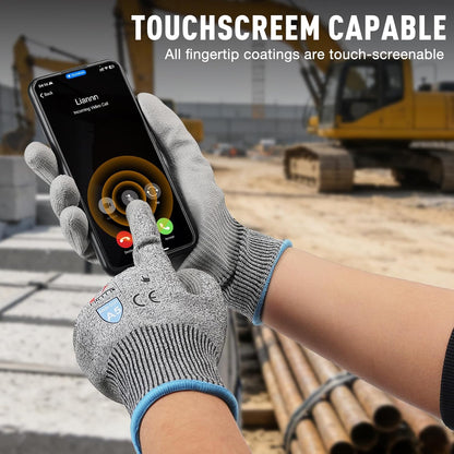 ANSI A5 Cut Resistant Glove, 12 pairs, Cut Proof Gloves with PU Coating and steel reinforcement, Touch-Screen Compatible, Used for Metal Fabrication, Mechanic, Gardening, Thin & Lightweight, XX-Large