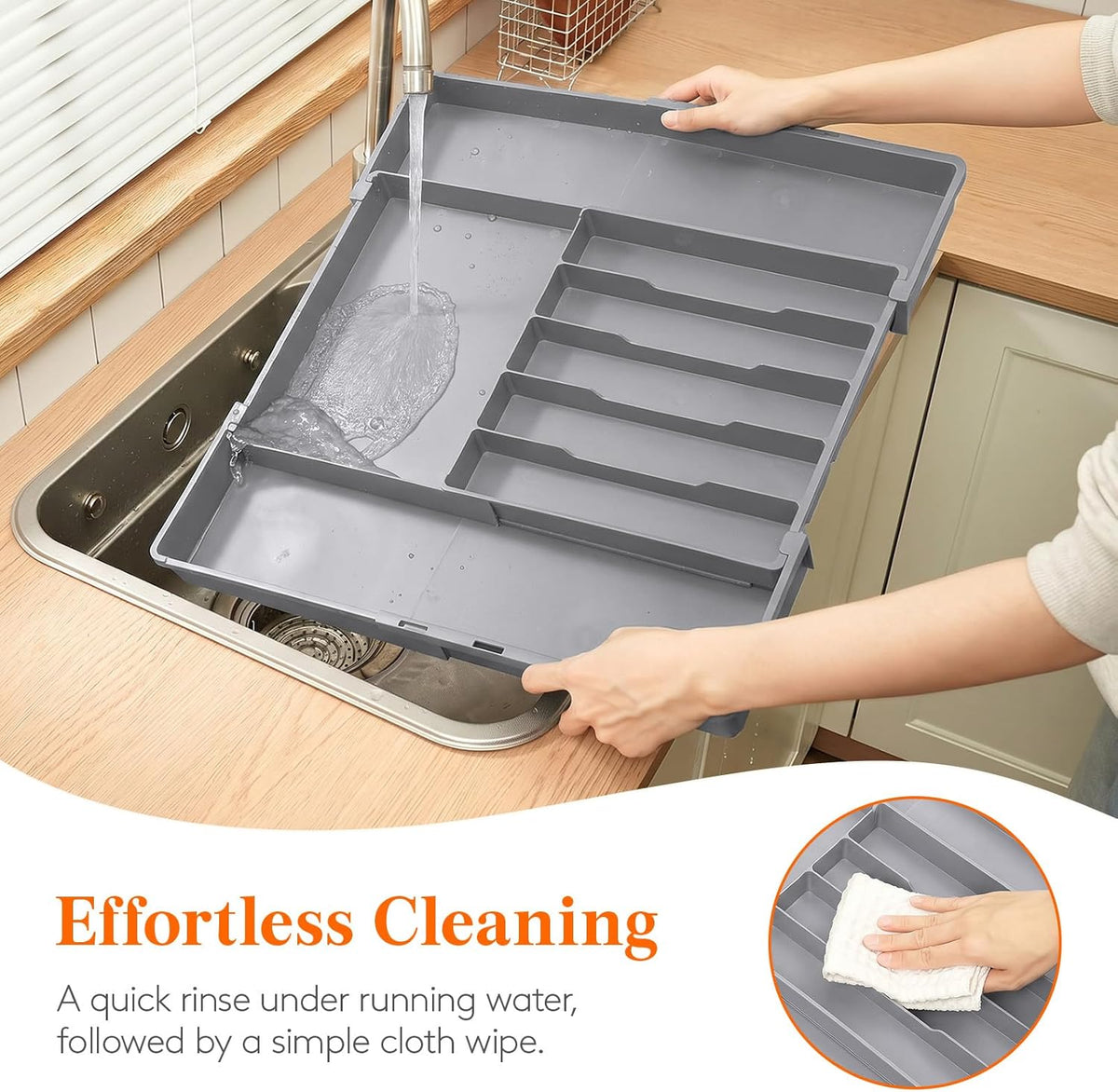 Silverware Drawer Organizer, Expandable Utensil Tray for Kitchen, BPA Free Flatware and Cutlery Holder, Adjustable Plastic Storage for Spoons Forks Knives, 4-7 Slots, White