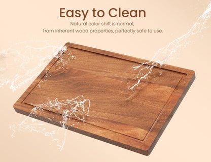 Set of 3 Acacia Wood Cutting Board Set,Wooden Chopping Boards with Juice Groove and Stand Holder for Kitchen,Butcher Block for Meat,Vegetables, Fruit