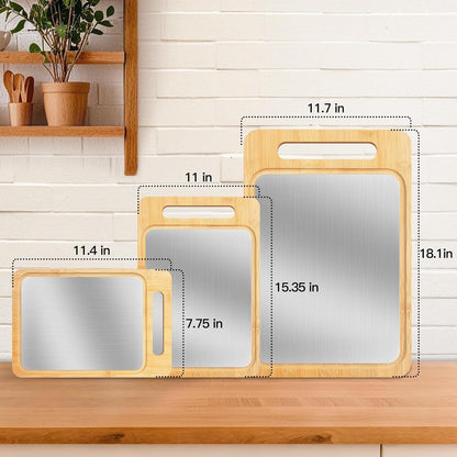 3PCS Bamboo & Titanium Cutting Board Set – Double-Sided, Durable Chopping Boards for Kitchen Prep – Includes Handles, 3 Sizes for Vegetables, Fruits, Cheese & More