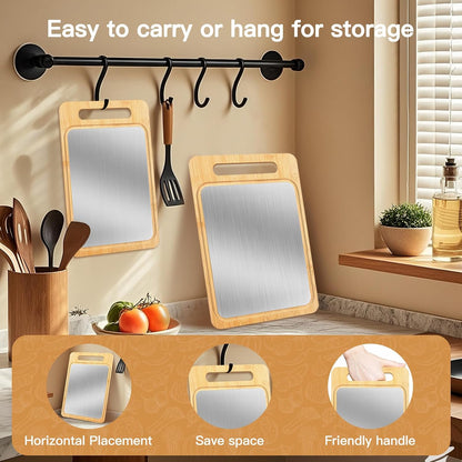 3PCS Bamboo & Titanium Cutting Board Set – Double-Sided, Durable Chopping Boards for Kitchen Prep – Includes Handles, 3 Sizes for Vegetables, Fruits, Cheese & More
