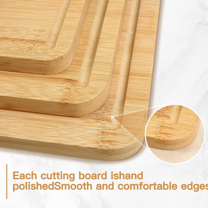 3PCS Bamboo & Titanium Cutting Board Set – Double-Sided, Durable Chopping Boards for Kitchen Prep – Includes Handles, 3 Sizes for Vegetables, Fruits, Cheese & More