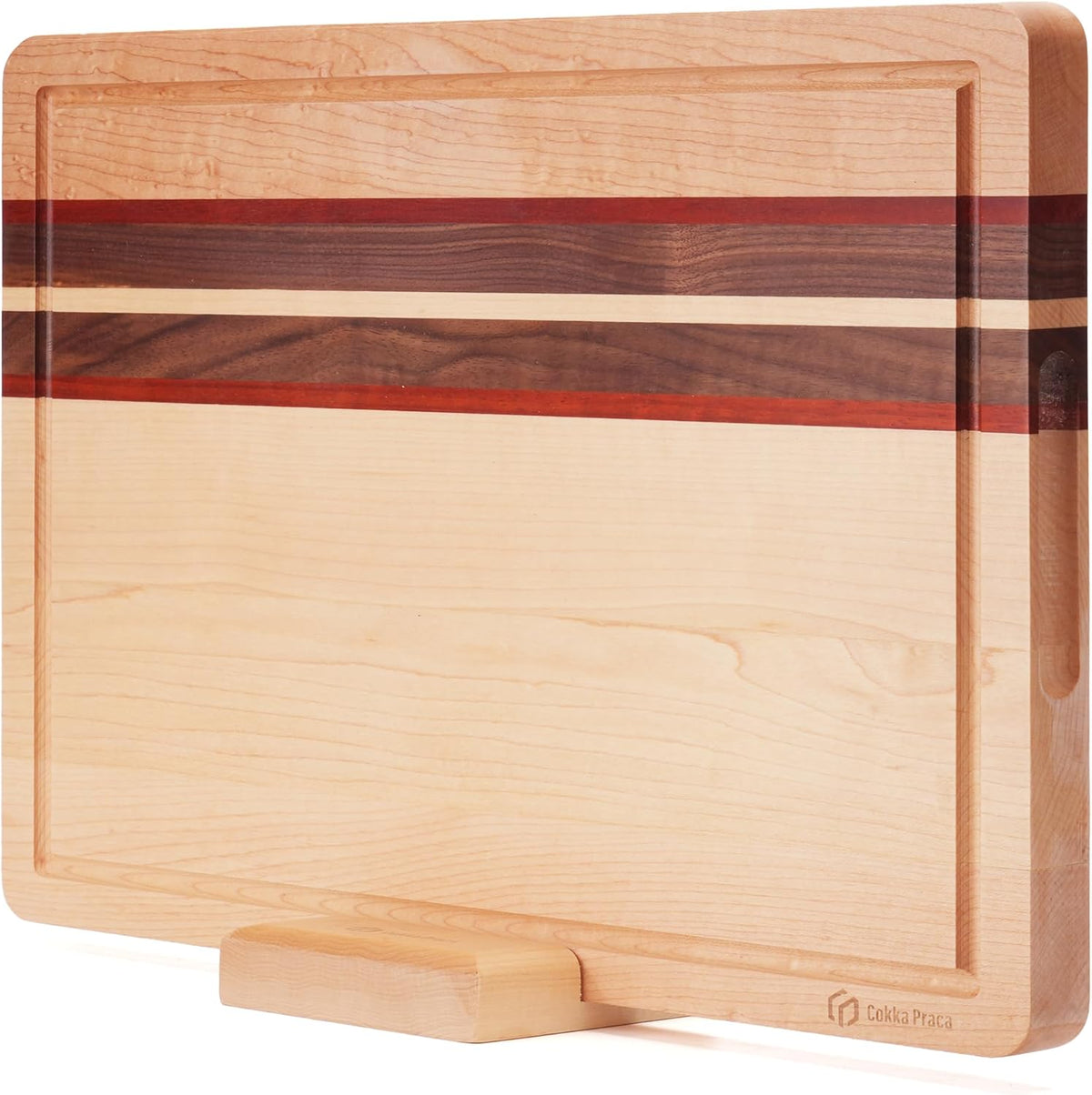 Maple Cutting Board | Hard Wood Cutting Board for Kitchen | Wooden Serving Board with Holder | Made of Maple/Black Walnut/Rosewood | Striking Visual Wood Grain | Gift for Dad, Mom, Grandpa
