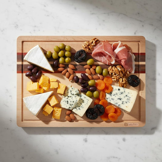 Maple Cutting Board | Hard Wood Cutting Board for Kitchen | Wooden Serving Board with Holder | Made of Maple/Black Walnut/Rosewood | Striking Visual Wood Grain | Gift for Dad, Mom, Grandpa
