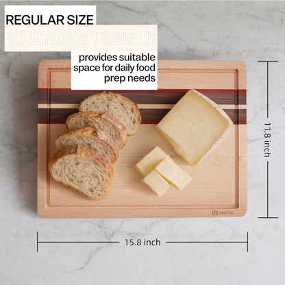 Maple Cutting Board | Hard Wood Cutting Board for Kitchen | Wooden Serving Board with Holder | Made of Maple/Black Walnut/Rosewood | Striking Visual Wood Grain | Gift for Dad, Mom, Grandpa