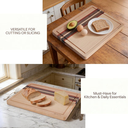 Maple Cutting Board | Hard Wood Cutting Board for Kitchen | Wooden Serving Board with Holder | Made of Maple/Black Walnut/Rosewood | Striking Visual Wood Grain | Gift for Dad, Mom, Grandpa