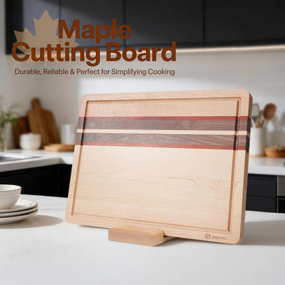 Maple Cutting Board | Hard Wood Cutting Board for Kitchen | Wooden Serving Board with Holder | Made of Maple/Black Walnut/Rosewood | Striking Visual Wood Grain | Gift for Dad, Mom, Grandpa