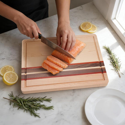 Maple Cutting Board | Hard Wood Cutting Board for Kitchen | Wooden Serving Board with Holder | Made of Maple/Black Walnut/Rosewood | Striking Visual Wood Grain | Gift for Dad, Mom, Grandpa