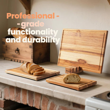 Maple Cutting Board | Hard Wood Cutting Board for Kitchen | Wooden Serving Board with Holder | Made of Maple/Black Walnut/Rosewood | Striking Visual Wood Grain | Gift for Dad, Mom, Grandpa