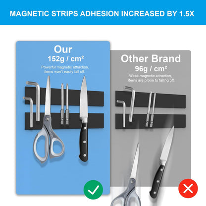 Magnetic Strips Tape with Adhesive Backing Magnet – Heavy Duty Magnets Strip, with 10Pcs Metal Stickers for Double Sided Self Sticky Non Metal, for Tool and Knife Strong Magnetic Wall Holder