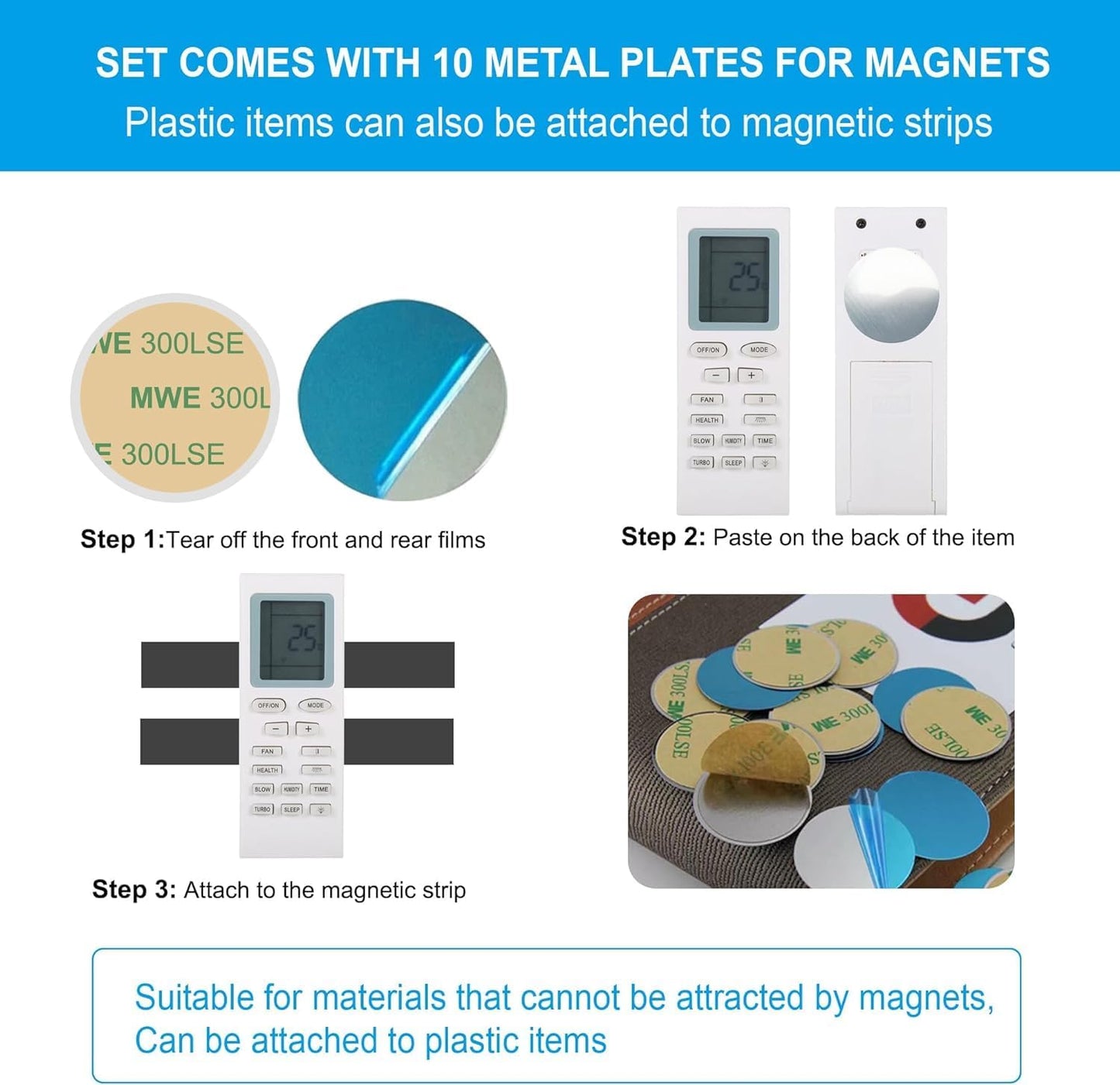 Magnetic Strips Tape with Adhesive Backing Magnet – Heavy Duty Magnets Strip, with 10Pcs Metal Stickers for Double Sided Self Sticky Non Metal, for Tool and Knife Strong Magnetic Wall Holder