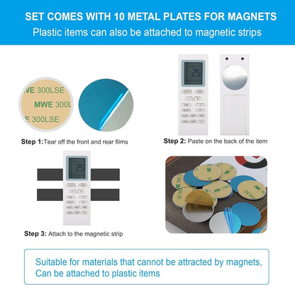 Magnetic Strips Tape with Adhesive Backing Magnet – Heavy Duty Magnets Strip, with 10Pcs Metal Stickers for Double Sided Self Sticky Non Metal, for Tool and Knife Strong Magnetic Wall Holder