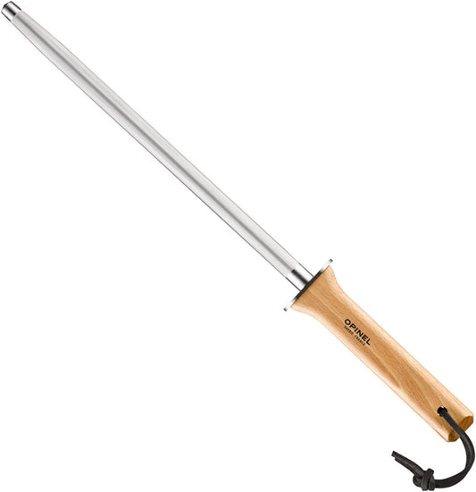 10 Inch Honing Steel Sharpening Rod, Knife Sharpener for Kitchen Knives and Tools, Beech Wood Handle, Leather Lanyard