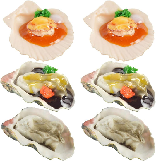 6Pcs Realistic Fake Oyster Scallop Props 2.36"x1.37"x0.98" PVC Lifelike Seafood Models for Restaurant Display Kitchen Decor Photography