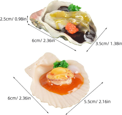 6Pcs Realistic Fake Oyster Scallop Props 2.36"x1.37"x0.98" PVC Lifelike Seafood Models for Restaurant Display Kitchen Decor Photography