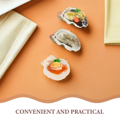 6Pcs Realistic Fake Oyster Scallop Props 2.36"x1.37"x0.98" PVC Lifelike Seafood Models for Restaurant Display Kitchen Decor Photography